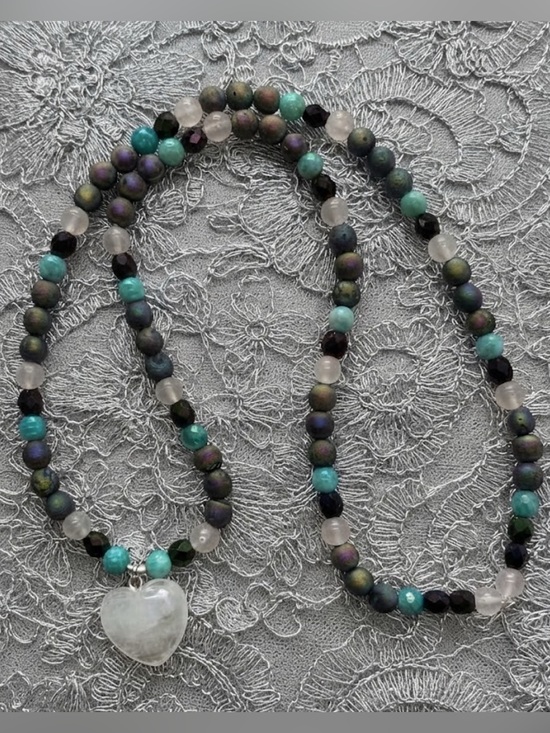 ADSICK🤍 Jewelry - Mermaid Love Wishes Necklace (Rose Quartz, Rainbow Druzy Quartz, Amazonite)